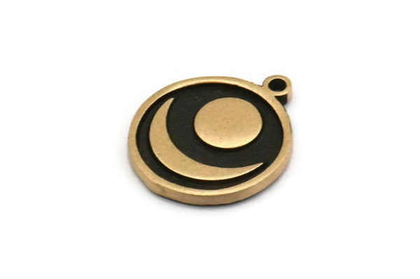 Brass Round Charm, 2 Raw Brass Round Charms With 1 Loop, Copper Crescent Moon Findings (18x16x1.5mm) N2394