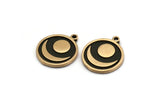 Brass Round Charm, 2 Raw Brass Round Charms With 1 Loop, Copper Crescent Moon Findings (18x16x1.5mm) N2394