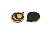 Brass Round Charm, 2 Raw Brass Round Charms With 1 Loop, Copper Crescent Moon Findings (18x16x1.5mm) N2394