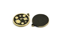 Brass Round Charm, 2 Raw Brass Round Charms With 1 Loop, Galaxy Findings, Brass Universe Findings (19x17x1.5mm) N2396