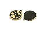 Brass Round Charm, 2 Raw Brass Round Charms With 1 Loop, Galaxy Findings, Brass Universe Findings (19x17x1.5mm) N2396