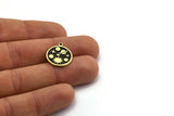 Brass Round Charm, 2 Raw Brass Round Charms With 1 Loop, Galaxy Findings, Brass Universe Findings (19x17x1.5mm) N2396