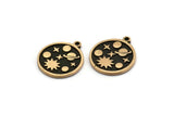 Brass Round Charm, 2 Raw Brass Round Charms With 1 Loop, Copper Galaxy Findings, Copper Universe Findings (19x17x1.5mm) N2397