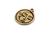 Brass Round Charm, 2 Raw Brass Round Charms With 1 Loop, Copper Cloud Findings, Copper Crescent Moon Findings (19x17x1.5mm) N2400