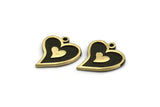 Brass Heart Charm, 4 Raw Brass Heart Charms With 1 Loop, Black Painted Brass Charms, Findings (18x15x1.5mm) N2384