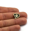 Brass Heart Charm, 4 Raw Brass Heart Charms With 1 Loop, Black Painted Brass Charms, Findings (18x15x1.5mm) N2384