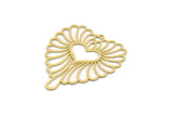 Brass Heart Charm, 2 Raw Brass Heart Shaped Charms With 1 Loop, Findings, Pendants (43x37x0.60mm) SMP0236