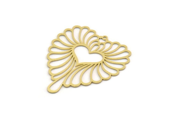Brass Heart Charm, 2 Raw Brass Heart Shaped Charms With 1 Loop, Findings, Pendants (43x37x0.60mm) SMP0236