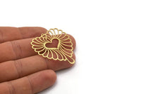 Brass Heart Charm, 2 Raw Brass Heart Shaped Charms With 1 Loop, Findings, Pendants (43x37x0.60mm) SMP0236