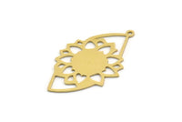 Brass Flower Charm, 4 Raw Brass Flower Shaped Charms With 1 Loop, Findings (35x21x0.60mm) SMP0238