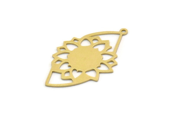 Brass Flower Charm, 4 Raw Brass Flower Shaped Charms With 1 Loop, Findings (35x21x0.60mm) SMP0238