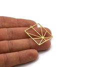 Brass Rectangle Charm, 4 Raw Brass Rectangle Charms With 1 Loop, Earrings, Pendants, Findings (33x25x0.80mm) SMP0239