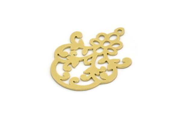 Brass Ethnic Charm, 6 Raw Brass Ethnic Motif Charms With 1 Loop, Earring Charms (30x22x0.60mm) SMP0245