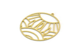 Brass Round Charm, 2 Raw Brass Sun Patterned Round Shaped Charms With 1 Loop, Charm Pendants (35x33x0.60mm) SMP0250