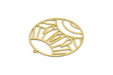 Brass Round Charm, 2 Raw Brass Sun Patterned Round Shaped Charms With 1 Loop, Charm Pendants (35x33x0.60mm) SMP0250