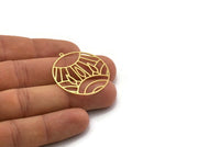 Brass Round Charm, 2 Raw Brass Sun Patterned Round Shaped Charms With 1 Loop, Charm Pendants (35x33x0.60mm) SMP0250
