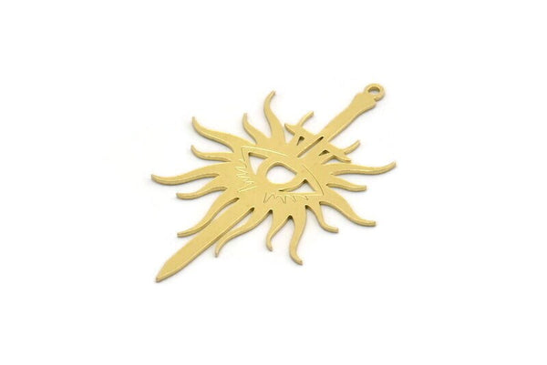 Brass Sword Charm, 6 Raw Brass Sword Charms With 1 Loop, Eye Charms, Pendants, Findings (44x30x0.60mm) SMP0251