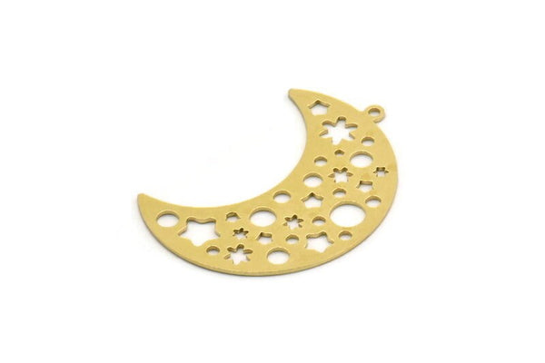Brass Moon Charm, 4 Raw Brass Crescent Moon Charms With 1 Loop (35x14x0.60mm) SMP0256