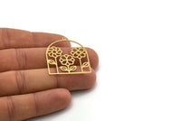 Brass Flower Charm, 2 Raw Brass Flower Shaped Charms With 1 Loop, Findings (36x30x0.60mm) SMP0258 A2601
