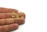Brass Flower Charm, 2 Raw Brass Flower Shaped Charms With 1 Loop, Findings (36x30x0.60mm) SMP0258 A2601
