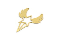 Brass Necklace Charm, 4 Raw Brass Wings And Star Charms With 2 Holes, Necklace Charms, Findings (40x30x0.60mm) SMP0268