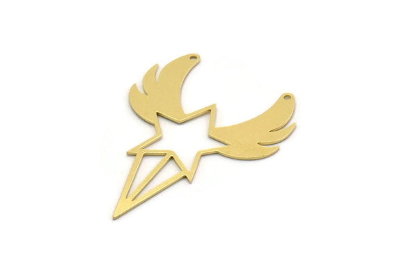Brass Necklace Charm, 4 Raw Brass Wings And Star Charms With 2 Holes, Necklace Charms, Findings (40x30x0.60mm) SMP0268