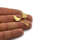Brass Necklace Charm, 4 Raw Brass Wings And Star Charms With 2 Holes, Necklace Charms, Findings (40x30x0.60mm) SMP0268