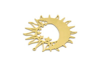 Brass Moon Charm, 2 Raw Brass Crescent Moon And Sun Shaped Charms With 1 Loop, Findings (43x42x0.60mm) SMP0271