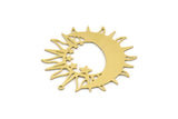 Brass Moon Charm, 2 Raw Brass Crescent Moon And Sun Shaped Charms With 1 Loop, Findings (43x42x0.60mm) SMP0271