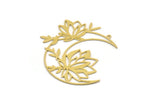 Brass Moon Charm, 2 Raw Brass Flowers And Crescent Moon Charms With 1 Loop, Findings (44x44x0.60mm) SMP0272 A5679
