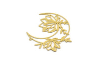 Brass Moon Charm, 2 Raw Brass Flowers And Crescent Moon Charms With 1 Loop, Findings (44x44x0.60mm) SMP0272 A5679