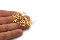 Brass Moon Charm, 2 Raw Brass Flowers And Crescent Moon Charms With 1 Loop, Findings (44x44x0.60mm) SMP0272 A5679