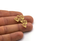 Brass Flower Charm, 4 Raw Brass Flower Shaped Charms With 1 Loop, Findings (35x22x0.60mm) SMP0275