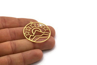 Brass Sun Charm, 2 Raw Brass Mountain Charms With 1 Loop, Sun Rising Charms, Star Charms, Findings (37x35x0.60mm) SMP0279