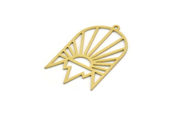 Brass Sun Charm, 4 Raw Brass Rising Sun Shaped Charms With 1 Loop, Earring Findings (37.5x22x0.60mm) SMP0292