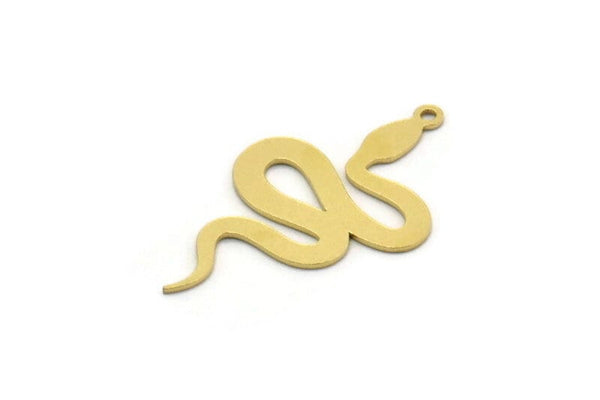 Brass Snake Charm, 12 Raw Brass Snake Shaped Charms With 1 Loop, Pendants, Findings (30x17.5x0.60mm) SMP0296