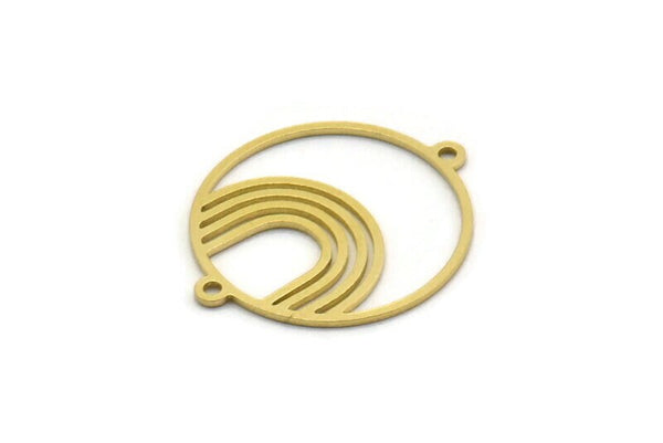 Brass Round Charm, 8 Raw Brass Rainbow Patterned Round Shaped Charms With 2 Loops, Findings (22x18x0.60mm) SMP0302
