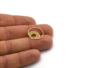 Brass Round Charm, 8 Raw Brass Rainbow Patterned Round Shaped Charms With 2 Loops, Findings (22x18x0.60mm) SMP0302
