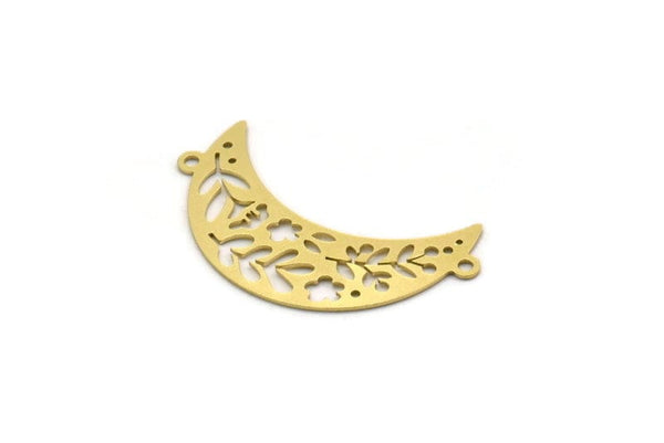 Brass Moon Charm, 6 Raw Brass Crescent Moon Connectors With 2 Loops, Necklace Findings (36x11.5x0.60mm) SMP0303