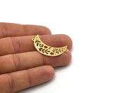 Brass Moon Charm, 6 Raw Brass Crescent Moon Connectors With 2 Loops, Necklace Findings (36x11.5x0.60mm) SMP0303