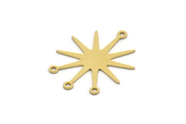 Brass Sun Charm, 12 Raw Brass Sun Charms With 4 Loops, Brass Connectors (28x23x0.60mm) SMP0307