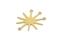 Brass Sun Charm, 12 Raw Brass Sun Charms With 4 Loops, Brass Connectors (28x23x0.60mm) SMP0307