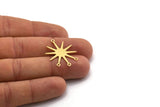 Brass Sun Charm, 12 Raw Brass Sun Charms With 4 Loops, Brass Connectors (28x23x0.60mm) SMP0307