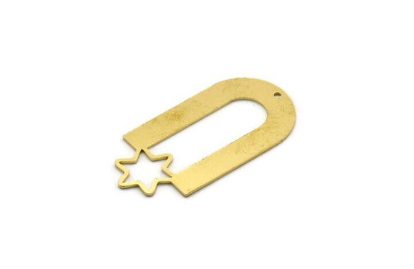 Brass Charm, 4 Raw Brass, Brass Pendants, Charm Pendants, Brass U Shaped Charms With 1 Hole (44x22x0.80mm) A6690