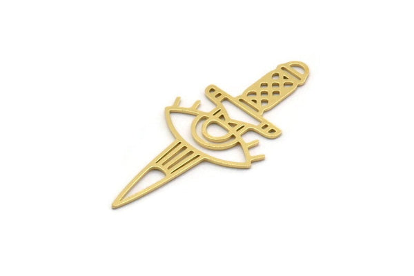 Brass Sword Charm, 6 Raw Brass Sword Charms With 1 Loop, Eye Charms, Pendants, Findings (42x19x0.60mm) SMP0310