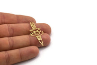 Brass Sword Charm, 6 Raw Brass Sword Charms With 1 Loop, Eye Charms, Pendants, Findings (42x19x0.60mm) SMP0310