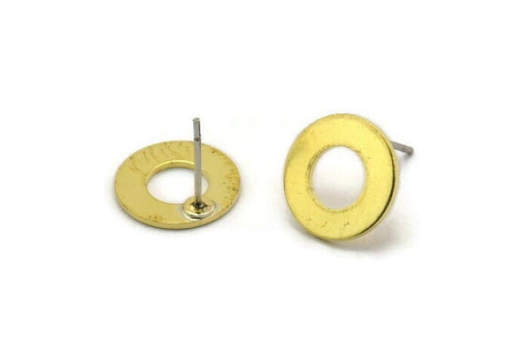 Brass Round Earring, 12 Raw Brass Round Stud Earrings, Findings (12x0.80mm) M365 A5556