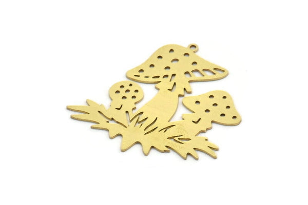 Brass Mushroom Charm, 2 Raw Brass Mushroom Charms With 1 Loop, Charm Pendants, Findings (37x38x0.60mm) SMP0145
