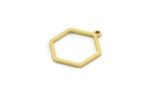 Brass Hexagon Charm, 12 Raw Brass Hexagon Shaped Charms With 1 Loop, Earring Findings, Geometric Charms (18x15x1mm) A3831