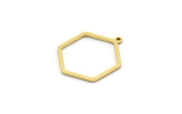 Brass Hexagon Charm, 12 Raw Brass Hexagon Shaped Charms With 1 Loop, Earring Findings, Geometric Charms (24.5x20x1mm) A5286